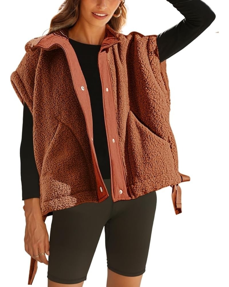 Women's Oversized Fleece Vest Casual Sleeveless Fuzzy Sherpa Jacket Winter Warm Button Down Outerwear with Pockets Rust $23.5...