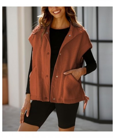 Women's Oversized Fleece Vest Casual Sleeveless Fuzzy Sherpa Jacket Winter Warm Button Down Outerwear with Pockets Rust $23.5...