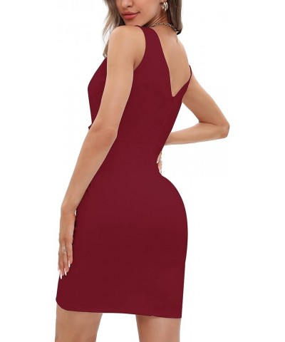 Women's Wrap V Neck Bodycon Ruched Cocktail Party Dress Chic Church Wedding Club Pencil Dresses OX345 Dark Red $23.21 Dresses