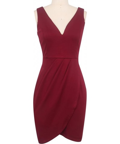 Women's Wrap V Neck Bodycon Ruched Cocktail Party Dress Chic Church Wedding Club Pencil Dresses OX345 Dark Red $23.21 Dresses