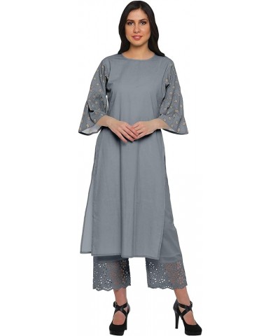 Two Piece Palazzo Kurta Set Printed Women Ethnic Wear Indian Outfit Gray $31.79 Tops