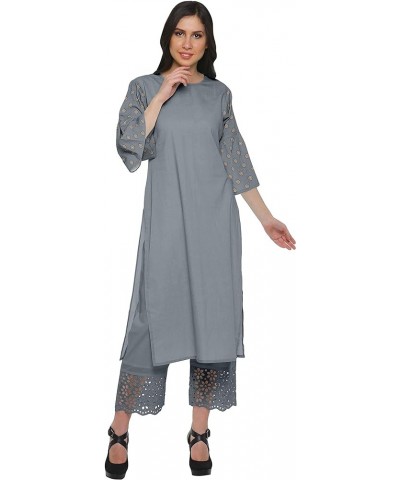 Two Piece Palazzo Kurta Set Printed Women Ethnic Wear Indian Outfit Gray $31.79 Tops