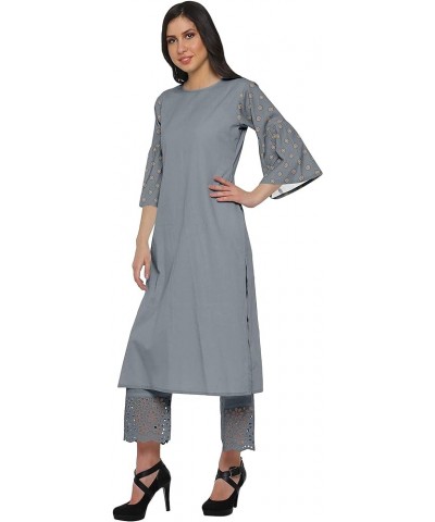 Two Piece Palazzo Kurta Set Printed Women Ethnic Wear Indian Outfit Gray $31.79 Tops