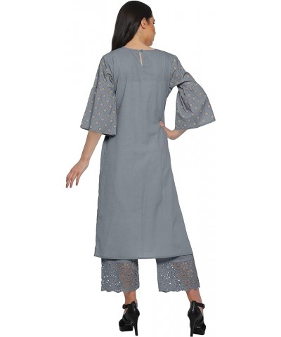 Two Piece Palazzo Kurta Set Printed Women Ethnic Wear Indian Outfit Gray $31.79 Tops