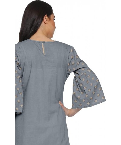 Two Piece Palazzo Kurta Set Printed Women Ethnic Wear Indian Outfit Gray $31.79 Tops