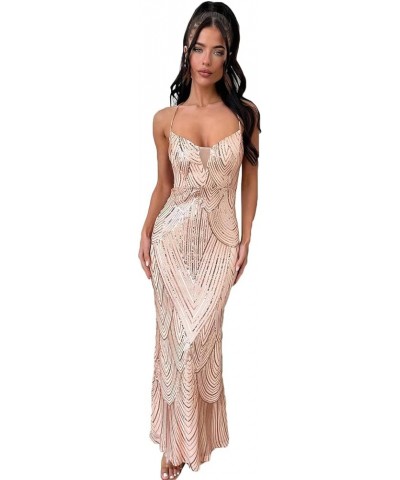 Halter Prom Dresses for Women 2024 Glitter Sequin Sexy Backless Mermaid Formal Evening Gowns YJ217 A-rose Gold $29.25 Dresses