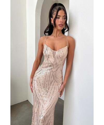 Halter Prom Dresses for Women 2024 Glitter Sequin Sexy Backless Mermaid Formal Evening Gowns YJ217 A-rose Gold $29.25 Dresses