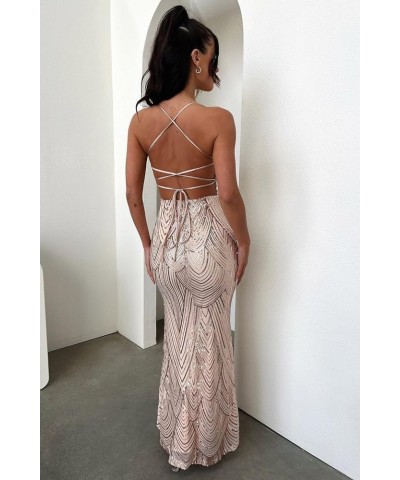 Halter Prom Dresses for Women 2024 Glitter Sequin Sexy Backless Mermaid Formal Evening Gowns YJ217 A-rose Gold $29.25 Dresses