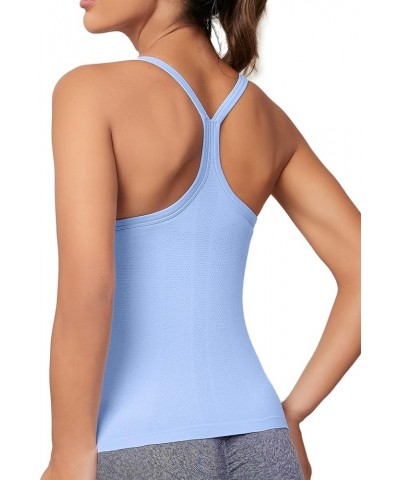 Workout Tank Tops for Women with Built in Bra, Sleeveless Gym Tops Seamless Racerback Athletic Yoga Shirts Lightblue $13.71 A...