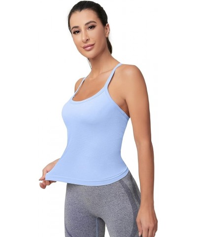 Workout Tank Tops for Women with Built in Bra, Sleeveless Gym Tops Seamless Racerback Athletic Yoga Shirts Lightblue $13.71 A...