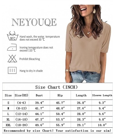 Womens Summer Loose Fit Casual Short Sleeve Basic T Shirts Tunic Cotton Tops V Neck Tshirts Fashion Plain Tees A01-blue $10.4...