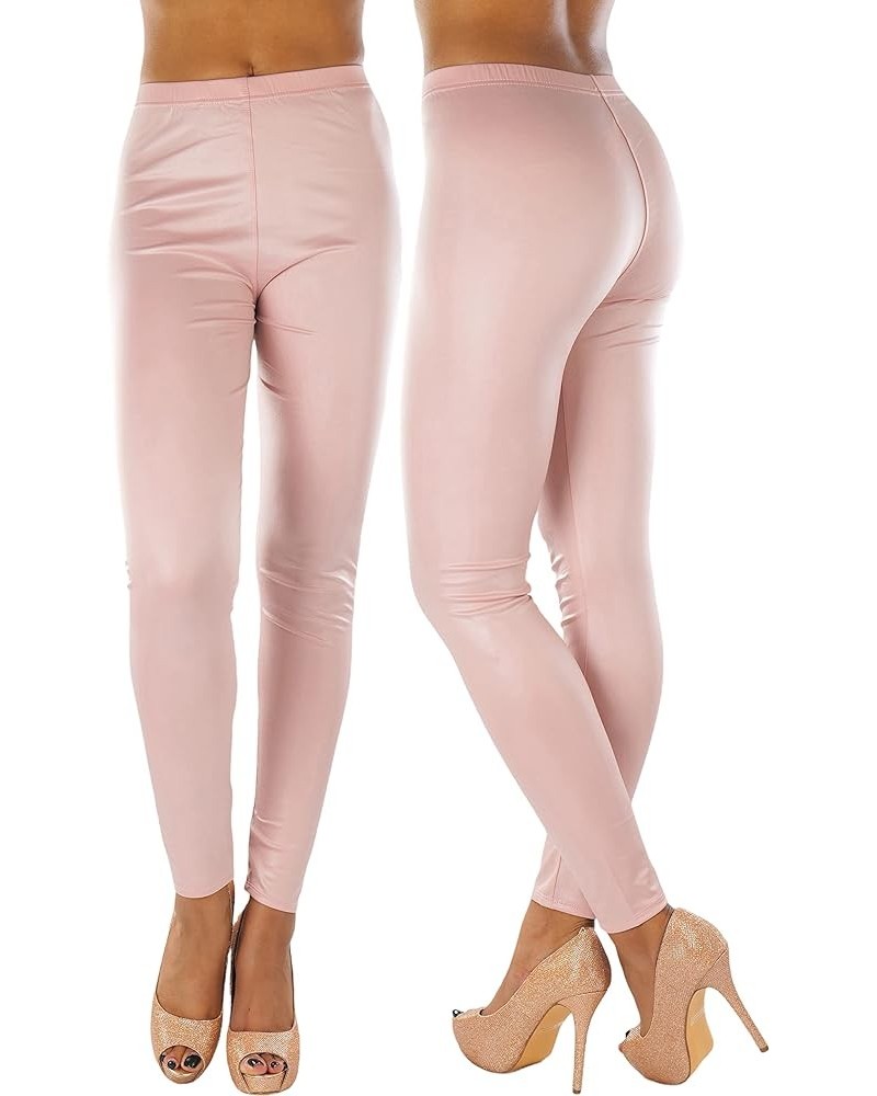 Women's Metallic Wet-Look Sleek Clubwear Shiny Faux-Leather Legging Solid - Mauve $11.26 Leggings