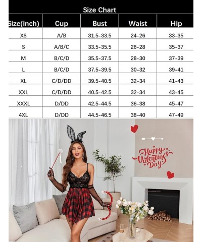 Women Lingerie Babydoll Lace Nightgown Mesh Chemise Boudoir Nighty Teddy Lingerie Red Plaid $9.17 Lingerie