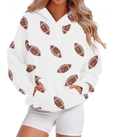 Women Football Sequin Game Day Sweatshirt Pullover Rugby Long Sleeve Oversized Hoodie Y2K Vintage Sport Sweatshirts White $14...