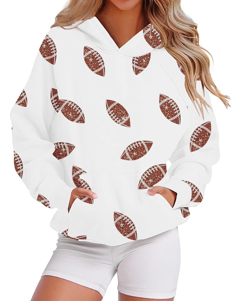 Women Football Sequin Game Day Sweatshirt Pullover Rugby Long Sleeve Oversized Hoodie Y2K Vintage Sport Sweatshirts White $14...