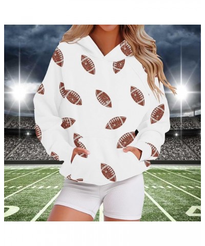 Women Football Sequin Game Day Sweatshirt Pullover Rugby Long Sleeve Oversized Hoodie Y2K Vintage Sport Sweatshirts White $14...