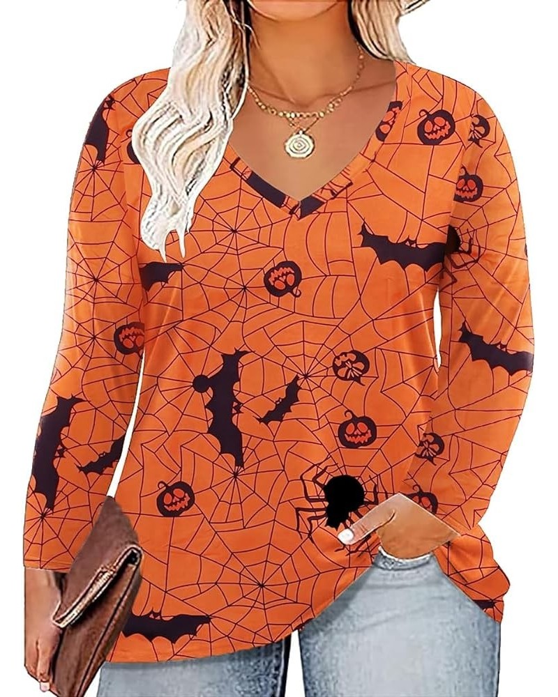 Womens Plus Size Tops Ruffle Sleeve Shirts Basic V Neck Long Tunics 2023 Casual Fall Winter Tees XL-5XL 9-halloween $10.99 Tops