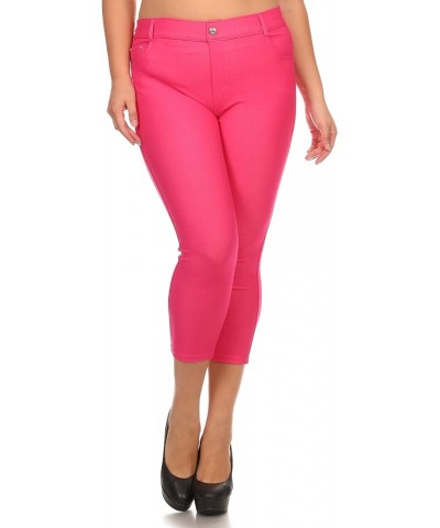 Women's Stretch Capri Jeggings - Slimming Cotton Pull On Jean Like Cropped Leggings with Plus Size Fuchsia $9.84 Leggings