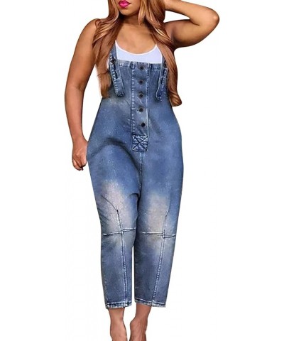 Womens Loose Baggy Denim Overalls Casual Vintage Washed Adjustable Straps Stretch Harem Capri Jeans Pants Jumpsuits Dark Blue...