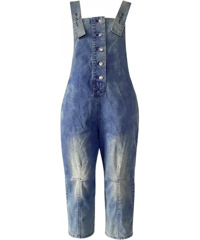 Womens Loose Baggy Denim Overalls Casual Vintage Washed Adjustable Straps Stretch Harem Capri Jeans Pants Jumpsuits Dark Blue...