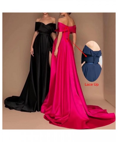 Women's Off Shoulder High Slit Prom Dresses Long Sexy Spaghetti Satin Prom Party Gowns Mairgold $43.68 Dresses