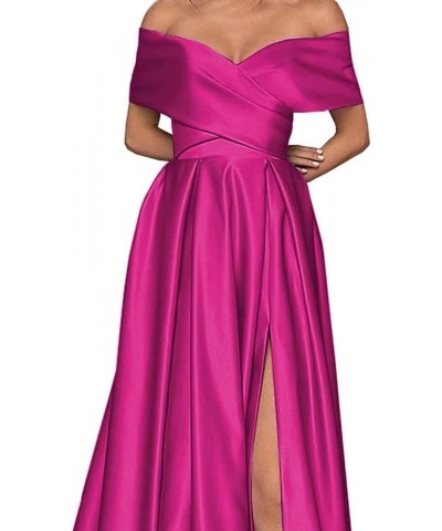 Women's Off Shoulder High Slit Prom Dresses Long Sexy Spaghetti Satin Prom Party Gowns Mairgold $43.68 Dresses