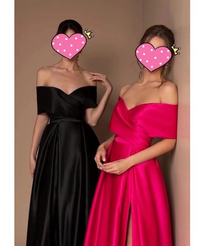 Women's Off Shoulder High Slit Prom Dresses Long Sexy Spaghetti Satin Prom Party Gowns Mairgold $43.68 Dresses