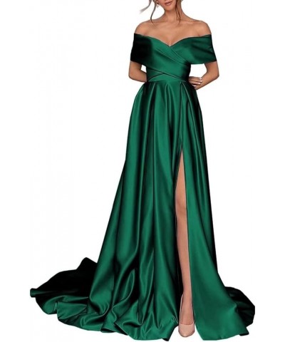 Women's Off Shoulder High Slit Prom Dresses Long Sexy Spaghetti Satin Prom Party Gowns Mairgold $43.68 Dresses