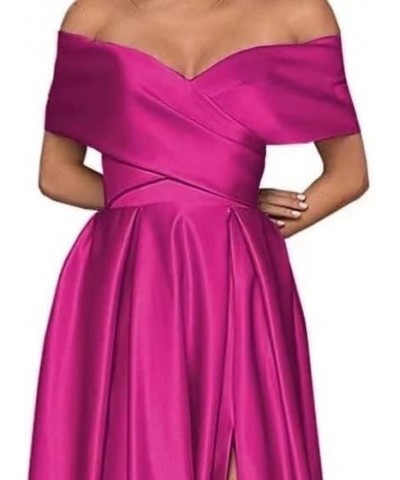 Women's Off Shoulder High Slit Prom Dresses Long Sexy Spaghetti Satin Prom Party Gowns Mairgold $43.68 Dresses