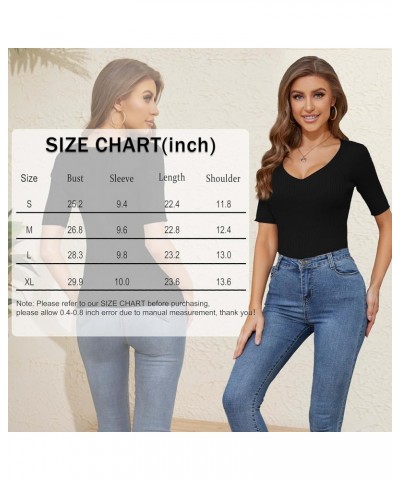 Women's Short Sleeve V Neck Ribbed Knit Pullover Slim Fit Basic T Shirt Tops Black $12.60 T-Shirts