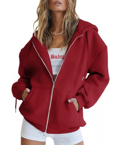 Womens Zip Up Hoodies Long Sleeve Sweatshirts Fall Outfits Oversized Sweaters Casual Fashion Jackets Red $22.25 Hoodies & Swe...