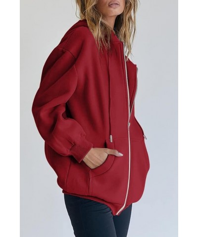 Womens Zip Up Hoodies Long Sleeve Sweatshirts Fall Outfits Oversized Sweaters Casual Fashion Jackets Red $22.25 Hoodies & Swe...