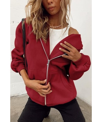 Womens Zip Up Hoodies Long Sleeve Sweatshirts Fall Outfits Oversized Sweaters Casual Fashion Jackets Red $22.25 Hoodies & Swe...