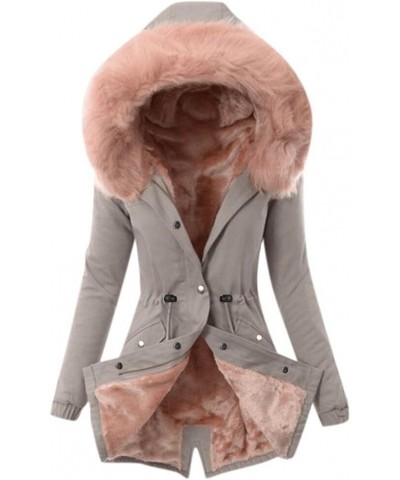 Fall Winter Coats for Women Ladies Warm Thick Long Jacket Hooded Zipper Fashion Trendy Fleece Overcoat Outerwear 02-pink $25....