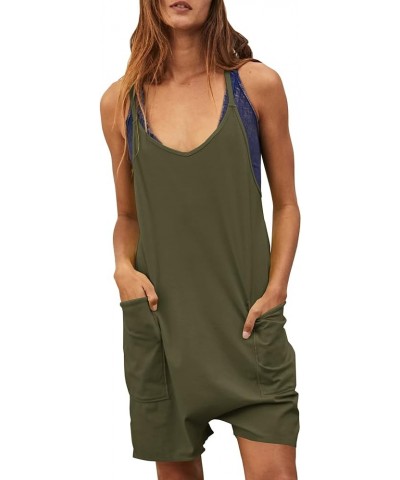 Womens Summer Casual Sleeveless Rompers Loose Spaghetti Strap Shorts Jumpsuit with Pockets Army Green $10.50 Rompers