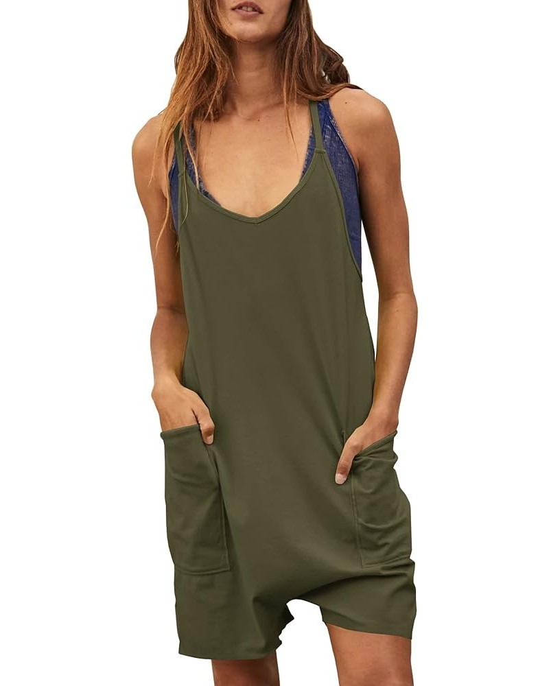 Womens Summer Casual Sleeveless Rompers Loose Spaghetti Strap Shorts Jumpsuit with Pockets Army Green $10.50 Rompers