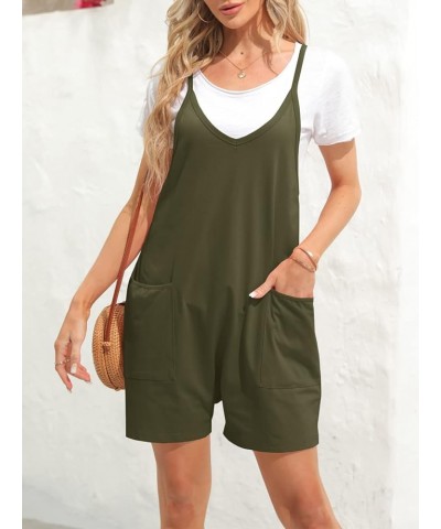 Womens Summer Casual Sleeveless Rompers Loose Spaghetti Strap Shorts Jumpsuit with Pockets Army Green $10.50 Rompers