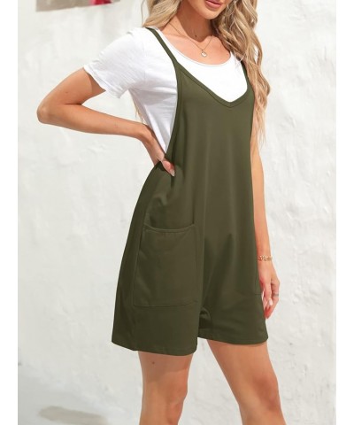 Womens Summer Casual Sleeveless Rompers Loose Spaghetti Strap Shorts Jumpsuit with Pockets Army Green $10.50 Rompers