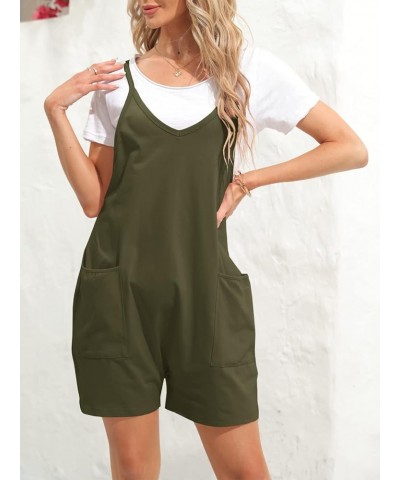 Womens Summer Casual Sleeveless Rompers Loose Spaghetti Strap Shorts Jumpsuit with Pockets Army Green $10.50 Rompers