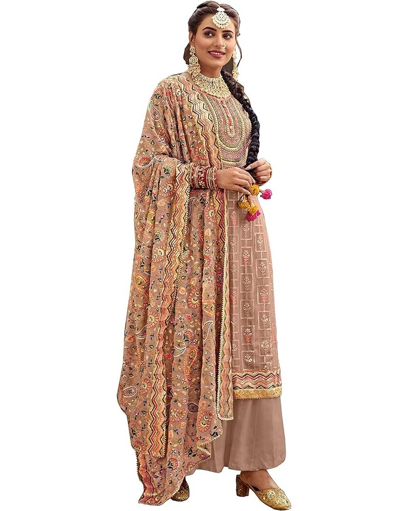 Wedding Party wear Embroidered Salwar Kameez Indian Dress Ready to Wear Salwar Suit For Women DF-1207 Brown $32.00 Dresses