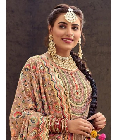 Wedding Party wear Embroidered Salwar Kameez Indian Dress Ready to Wear Salwar Suit For Women DF-1207 Brown $32.00 Dresses