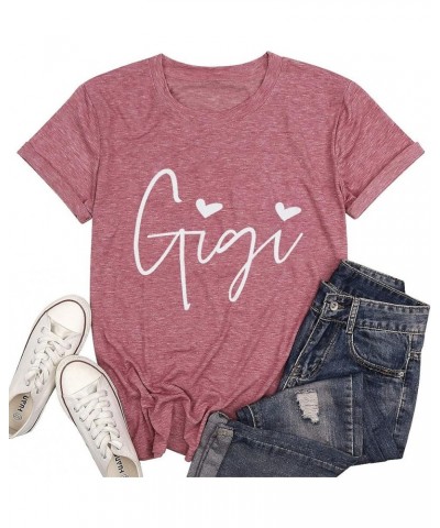 Gigi Shirts for Grandma Women Gigi Heart Graphic Tshirts Tops Letter Printed Short Sleeve Mimi Tees Shirt Light Pink $9.17 T-...