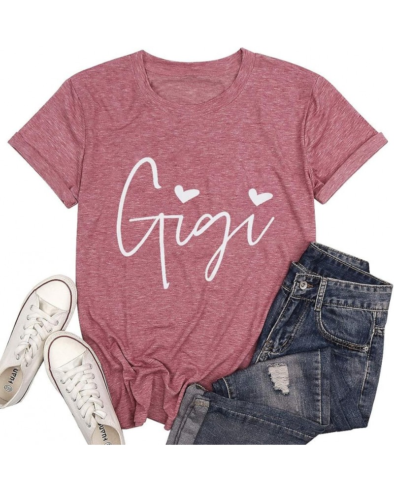 Gigi Shirts for Grandma Women Gigi Heart Graphic Tshirts Tops Letter Printed Short Sleeve Mimi Tees Shirt Light Pink $9.17 T-...