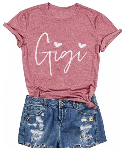 Gigi Shirts for Grandma Women Gigi Heart Graphic Tshirts Tops Letter Printed Short Sleeve Mimi Tees Shirt Light Pink $9.17 T-...