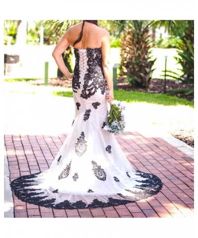 Mermaid Long Tulle Gold Lace Corset Sweetheart Wedding Dresses with Sash White and Black Lace $59.60 Dresses