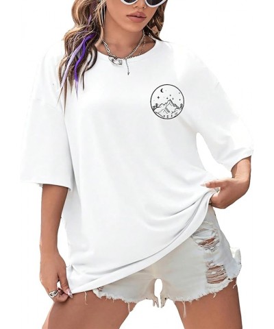 Women's Short-Sleeve T Shirts Letter Print Oversized Top Graphic Tees Loose Casual Summer Tops Moon Sun White $7.55 T-Shirts