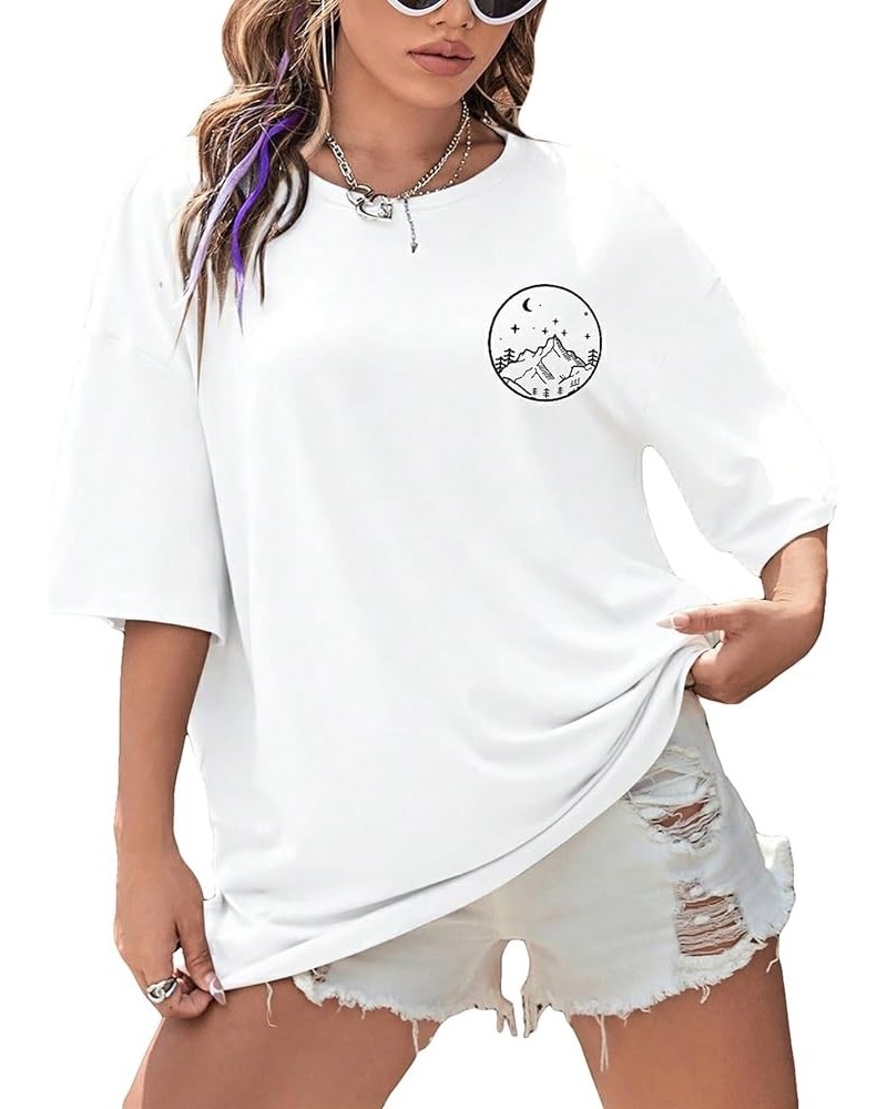 Women's Short-Sleeve T Shirts Letter Print Oversized Top Graphic Tees Loose Casual Summer Tops Moon Sun White $7.55 T-Shirts