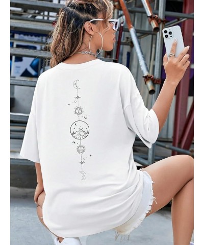 Women's Short-Sleeve T Shirts Letter Print Oversized Top Graphic Tees Loose Casual Summer Tops Moon Sun White $7.55 T-Shirts