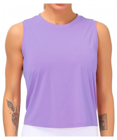 Women Sleeveless Yoga Tops Workout Cool T-Shirt Running Short Tank Crop Tops Light Purple $10.11 Activewear