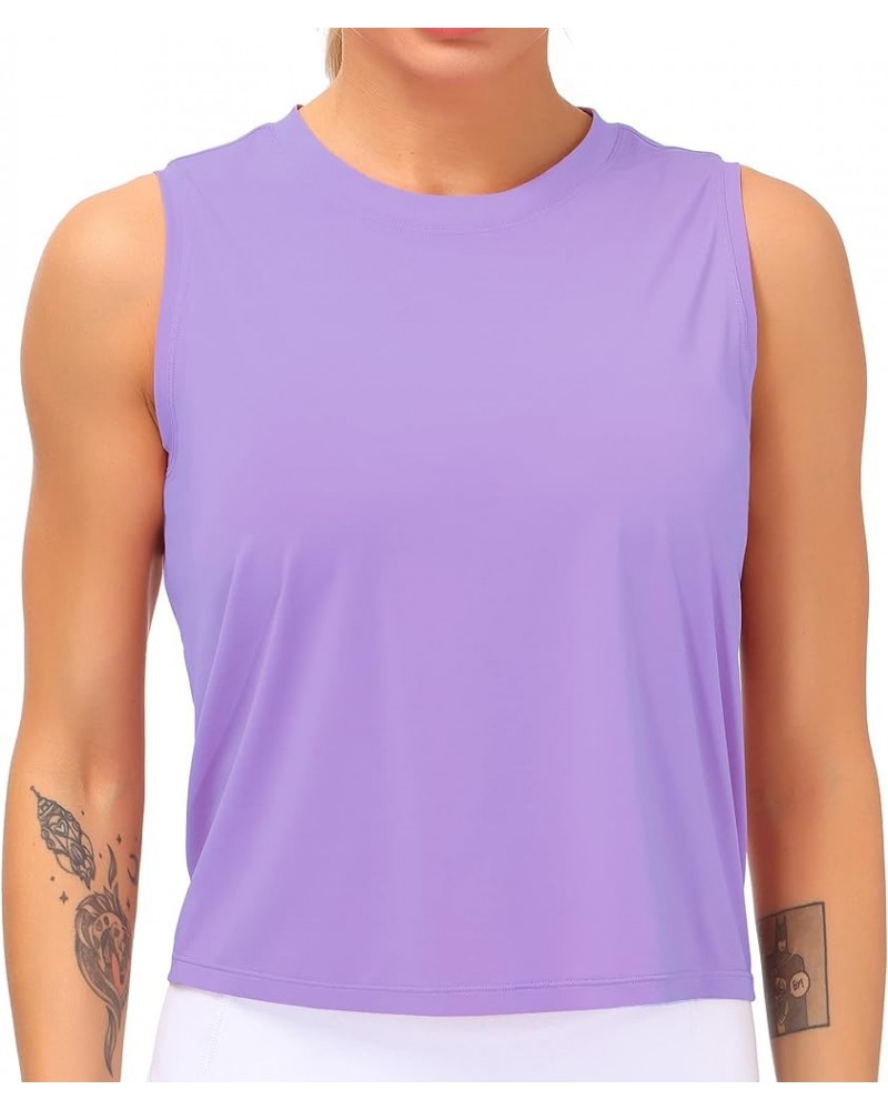 Women Sleeveless Yoga Tops Workout Cool T-Shirt Running Short Tank Crop Tops Light Purple $10.11 Activewear